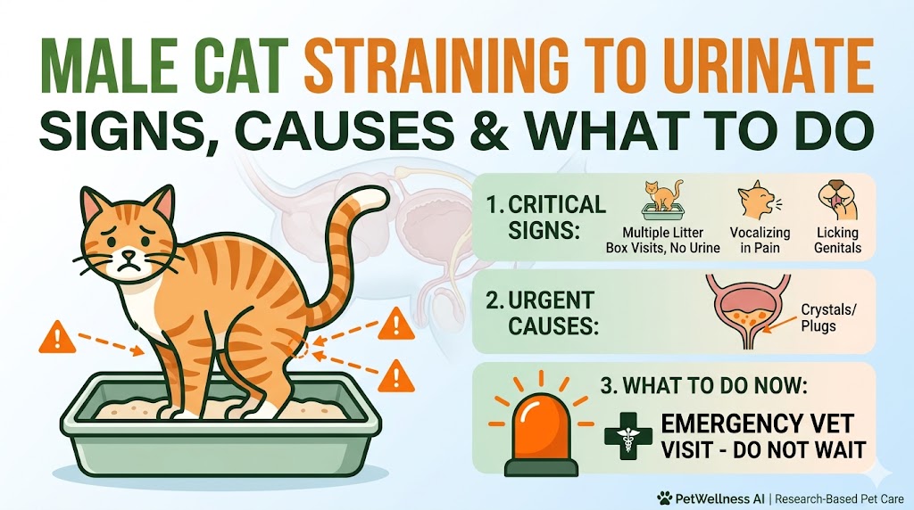 Signs and causes of male cat straining to urinate infographic